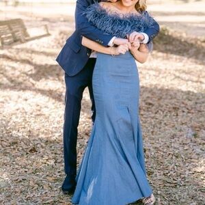 Elegant Blue Denim Off-Shoulder Dress